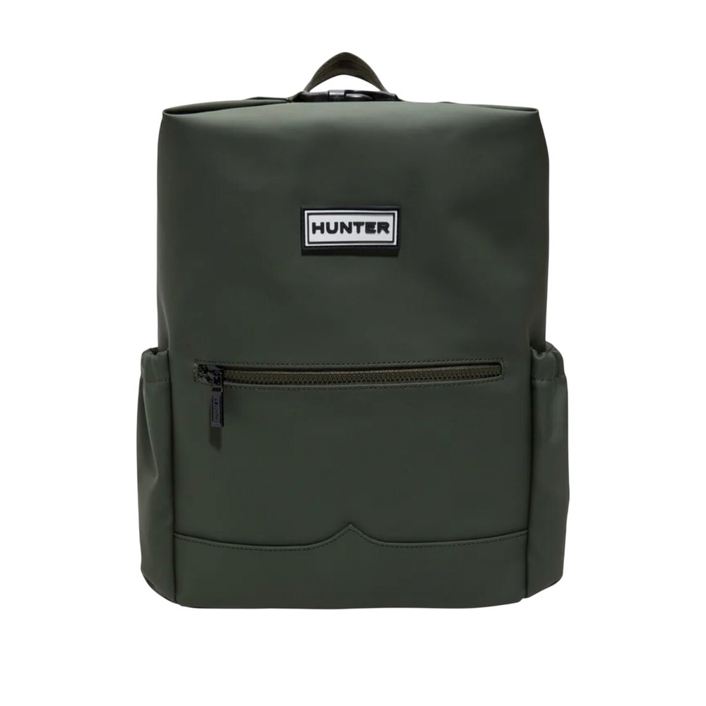Hunter Top Clip Buckle Backpack Olive Green Water Resistant Rubber Commuter Bag